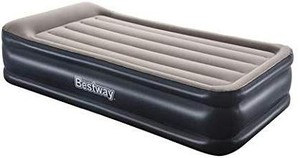 lot 38020 image: Bestway TriTech Twin Airbed Inflatable Blow Up Air Mattress with Built-in AC Pump Elevated Comfort Full