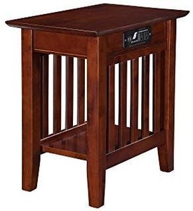 lot 38022 image: Atlantic Furniture Mission Chair Side Table with Charging Station, Walnut