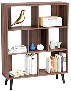 lot 38033 image: Bestier 3 Tier Display Bookcase Shelves Bookcase, 7 Open Shelf Cube Storage Organizer, Free Standing Wooden Bookcase, Mid-Century Modern Hollow Core Bookshelf for Living RoomDining RoomStudy, Walnut