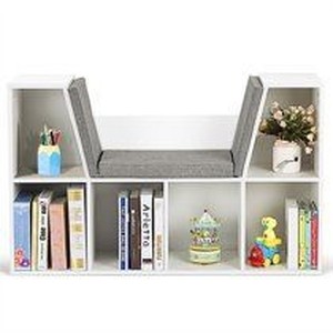 lot 38037 image: Costway 6 Cubby Kid Storage Cabinet Bookcase Multi-Purpose Shelf Cushioned Reading Nook