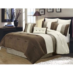 lot 38053 image: Chezmoi Collection Loft Luxury Pintuck Pleated Striped Comforter Set