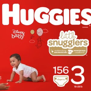 lot 36917 image: HUGGIES Little Snugglers Diapers, Size 3, 156 Count