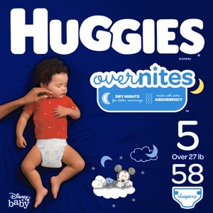 lot 36929 image: HUGGIES OverNites Diapers, Size 5, 58 Count