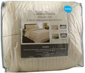 lot 37793 image: Manhattan Lights Collection Queen 8 Piece Embossed Bed ComfkSet(Tan)
