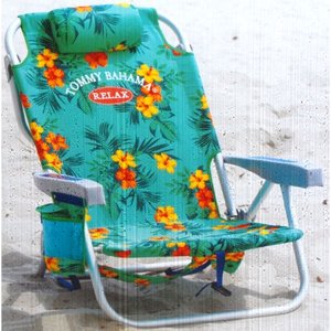 lot 37796 image: Tommy Bahama Backpack Chair, Orange Flowers and Green-Blue Background