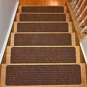 lot 37800 image: Stair Treads Collection Bullnose Indoor Skid Slip Resistant Carpet Stair Treads