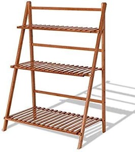 lot 30235 image: JF World 3 Tiers Outdoor Stand Bamboo Flower Pot Shelf
