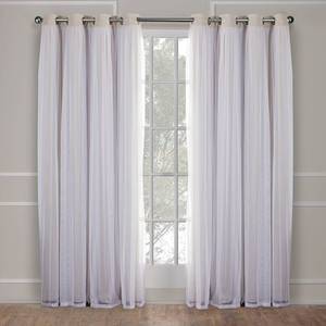 lot 30262 image: Caterina Layered Solid Blackout with sheer top curtain panels Sand 52x108 - Exclusive Home, Adult Unisex, Brown