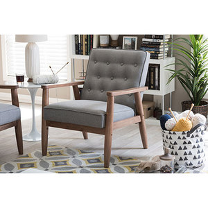 lot 30312 image: Sorrento Mid - Century Retro Modern Fabric Upholstered Wooden Lounge Chair - Gray - Baxton Studio, Adult Unisex