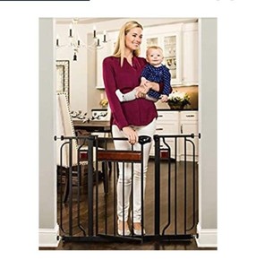 lot 39172 image: Regalo Home Accents Extra Wide Walk Thru Baby Gate, Includes D�cor Hardwood, 4-Inch Extension Kit, 4-Inch Extension Kit, 4 Pack of Pressure Mount Kit and 4 Pack of Wall Cups and Mounting Kit