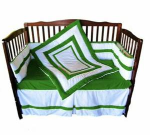 lot 39231 image: Baby Doll Bedding Modern Hotel Style 4 Piece Crib Bedding Set in Green Apple