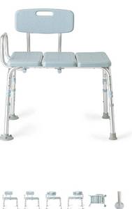 lot 39276 image: Medline Tub Transfer Bench With Microban Antimicrobial Protection, for Use as A Shower Bench or Bath Seat, Blue