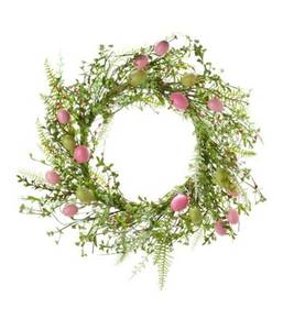 lot 39281 image: Darice 30019601 Artificial Pink and Green Egg Wreath 22 Inches