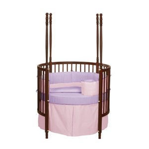 lot 39324 image: Baby Doll Bedding Solid Reversible Round Crib Bedding Set, PinkLavender