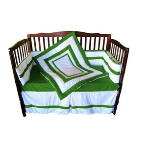 lot 39389 image: Baby Doll Bedding Modern Hotel Style 4 Piece Crib Bedding Set in Green Apple
