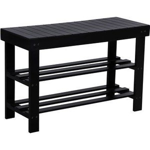 lot 36225 image: SONGMICS Entryway Wooden Shoe Bench 2-Tier Shoe Rack Organizer Black ULWB66H