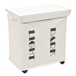 lot 36251 image: Wishpool Foldable Laundry Basket Separate Compartments Dark Light On Wheels