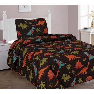 lot 36429 image: Golden linens Twin Size 2 Pieces Printed New Designs Kids Bedspread Coverlet Sets Quilt Set (Twin, DINOSAUR BROWN)