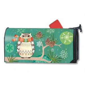 lot 36435 image: Winter Owl Primitive Magnetic Mailbox Cover Snowflakes Standard MailWraps