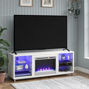 lot 43518 image: Lumina Fireplace TV Stand for TVs upto 70, White