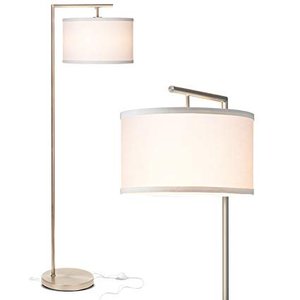 lot 43542 image: Brightech Montage Modern - Floor Lamp for Living Room Lighting - Bedroom & Nursery Standing Accent Lamp - Mid Century, 5 Tall Pole Light Overhangs Reading - with LED Bulb - Satin Nickel