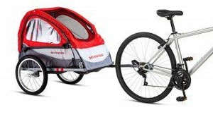 lot 43557 image: Schwinn Trailblazer Child Bike Trailer, Single Baby Carrier, Canopy, 16-inch Wheels, Red
