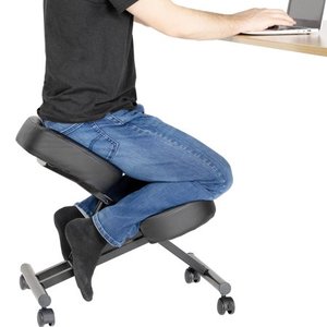 lot 43574 image: DRAGONN Ergonomic Kneeling Chair, Adjustable Stool for Home and Office - Improve Your Posture with an Angled Seat - Thick Comfortable Cushions (Black)