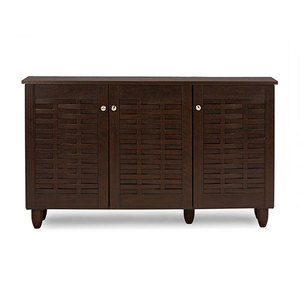 lot 43583 image: Baxton Studio Wholesale Interiors Winda Modern and Contemporary 3-Door Dark Brown Wooden Entryway Shoes Storage Cabinet
