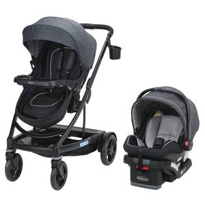 lot 43603 image: Graco Uno2Duo Travel System  Includes UNO2DUO Stroller and SnugRide SnugLock35 Infant Car Seat, Goes from Single to Double Stroller, Reece