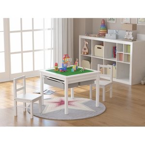 lot 43604 image: UTEX 2-in-1 Kids Multi Activity Table and 2 Chairs Set with Storage (White)