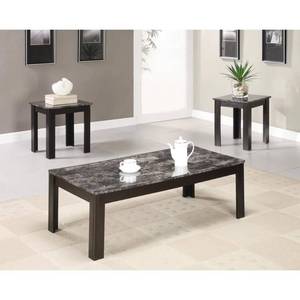 lot 43606 image: Coaster Home Furnishings 3-Piece Occasional Table Set with Marble-Looking Top, Black