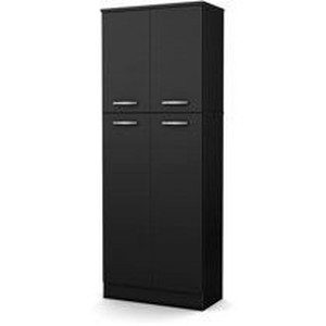 lot 43608 image: South Shore, Pure Black 4-Door Storage Pantry with Adjustable Shelves