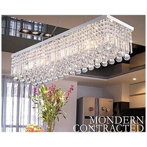 lot 43612 image: CRYSTOP Rectangle Crystal Chandeliers Dining Room Modern Ceiling Light Fixtures Hanging Chandelier Pendant Light Living Room Beautiful Fixture Polished Chrome Finish L31.5 x W9.8 x H8.9