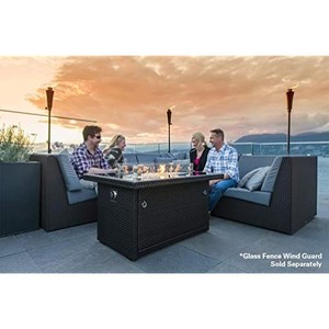 lot 43615 image: Outland Living Series 401 Brown 44-Inch Outdoor Propane Gas Fire Pit Table, Black Tempered Tabletop wArctic Ice Glass Rocks and Resin Wicker Panels, Espresso BrownRectangle