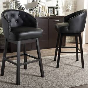 lot 43651 image: Baxton Studio Avril Modern & Contemporary Faux Leather Tufted Swivel Barstool with Nail Heads Trim (Set of 2), Black