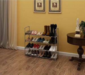 lot 43673 image: Homebi 4-Tier Shoe Rack Metal Shoe Tower 20-Pair Shoe Storage Organizer Unit Entryway Shelf Stackable Cabinet with 4 Tiers Durable Metal Shelves,35.6 W x 12.0 D x 33.27 H (Black)