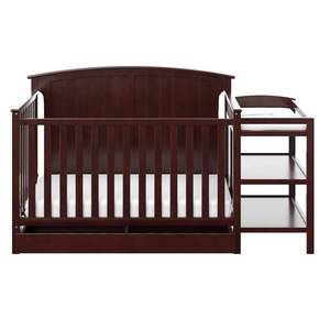 lot 43684 image: Storkcraft Steveston 4-in-1 Convertible Crib and Changer with Drawer, Espresso Easily Converts to Toddler Bed, Day Bed or Full Bed, 3 Position Adjustable Height Mattress