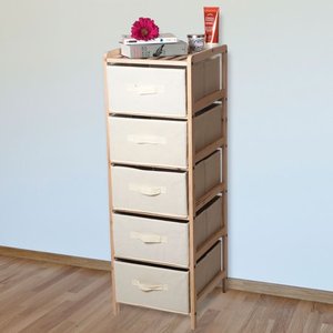 lot 43694 image: Lavish Home Organization Drawers with Natural Wood Shelf and Five Fabric Storage Bins- Lightweight and Perfect for Dorms, Bathrooms or Bedrooms