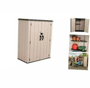 lot 43696 image: Lifetime 60326 Vertical Storage Shed, Desert Sand
