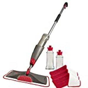 lot 43704 image: Rubbermaid Reveal Spray Mop Floor Cleaning Kit, Bundles 1 Mop, 3 Multi Surface Microfiber Wet Mopping Pads, 2 Refillable Bottles (1892663)