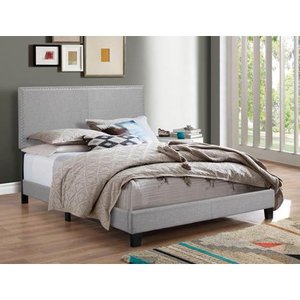 lot 43714 image: Crown Mark Upholstered Panel Bed in Gray, with Nailhead, Full