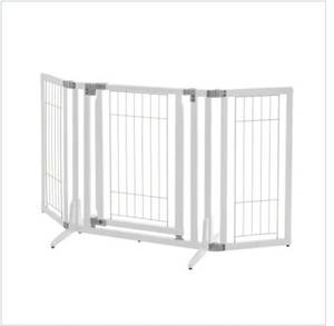 lot 43730 image: WELLAND Freestanding Wood Pet Gate with Walk Through Door White, 66-Inch Width, 32-Inch Height