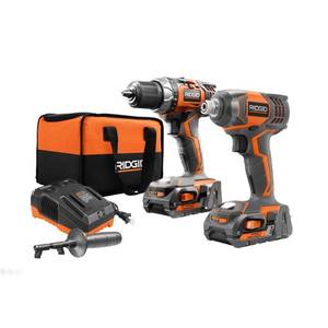 lot 35137 image: RIDGID 18-Volt Lithium-Ion Cordless DrillDriver and Impact Driver 2-Tool Combo Kit with (2) 2.0 Ah Batteries, Charger, and Bag Retail $223.75