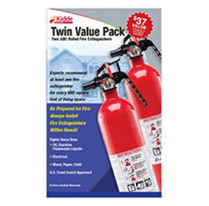 lot 35215 image: Kidde Twin Pack Fire Extinguisher Rated 1A10BC Retail price$47