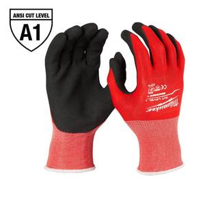 lot 35302 image: Milwaukee Medium Red Nitrile Level 1 Cut Resistant Dipped Work Gloves retail price $4.97
