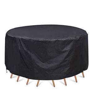 lot 35357 image: NASUM Patio Furniture Covers, Waterproof Round Patio Table Cover, 94 x 23 Inches, Heavy Duty and UV Resistant Outdoor Furniture Cover with 2 Fixing Buckles and Wind Draw String. retail price $19.99