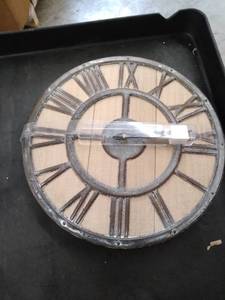 lot 35881 image: whitewashed wood and metal farmhouse wall clock