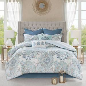 lot 35885 image: Madison Park Loleta Cotton Printed 8-piece Reversible Comforter Set- Retail$136.06
