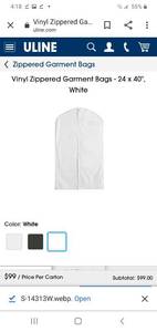 lot 35895 image: Vinyl Zippered Garment Bags - 24 x 40, White