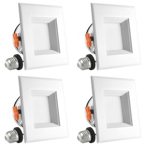 lot 35900 image: 4 in. Square Can Light 11-Watt Bright White 5000K Dimmable Remodel Integrated LED Recessed Light Kit (4-Pack)